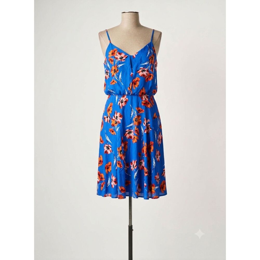 Cece Blue & Orange Tropical Floral Midi Tank Dress 4